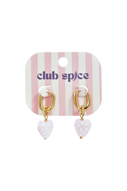 Earrings with dangling hearts with dots