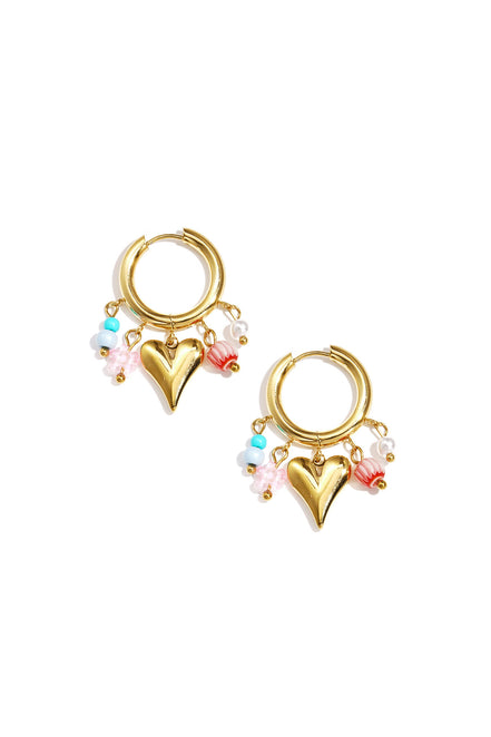 Earrings with dangling beads and heart
