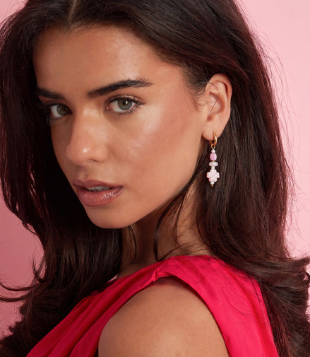 Stylish Pink Clover Bead Earrings for Spring/Summer