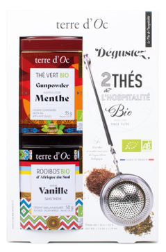 Terre d’Oc – Biologische theecadeauset – rooibos 50 g, munt 35 g & filterlepel