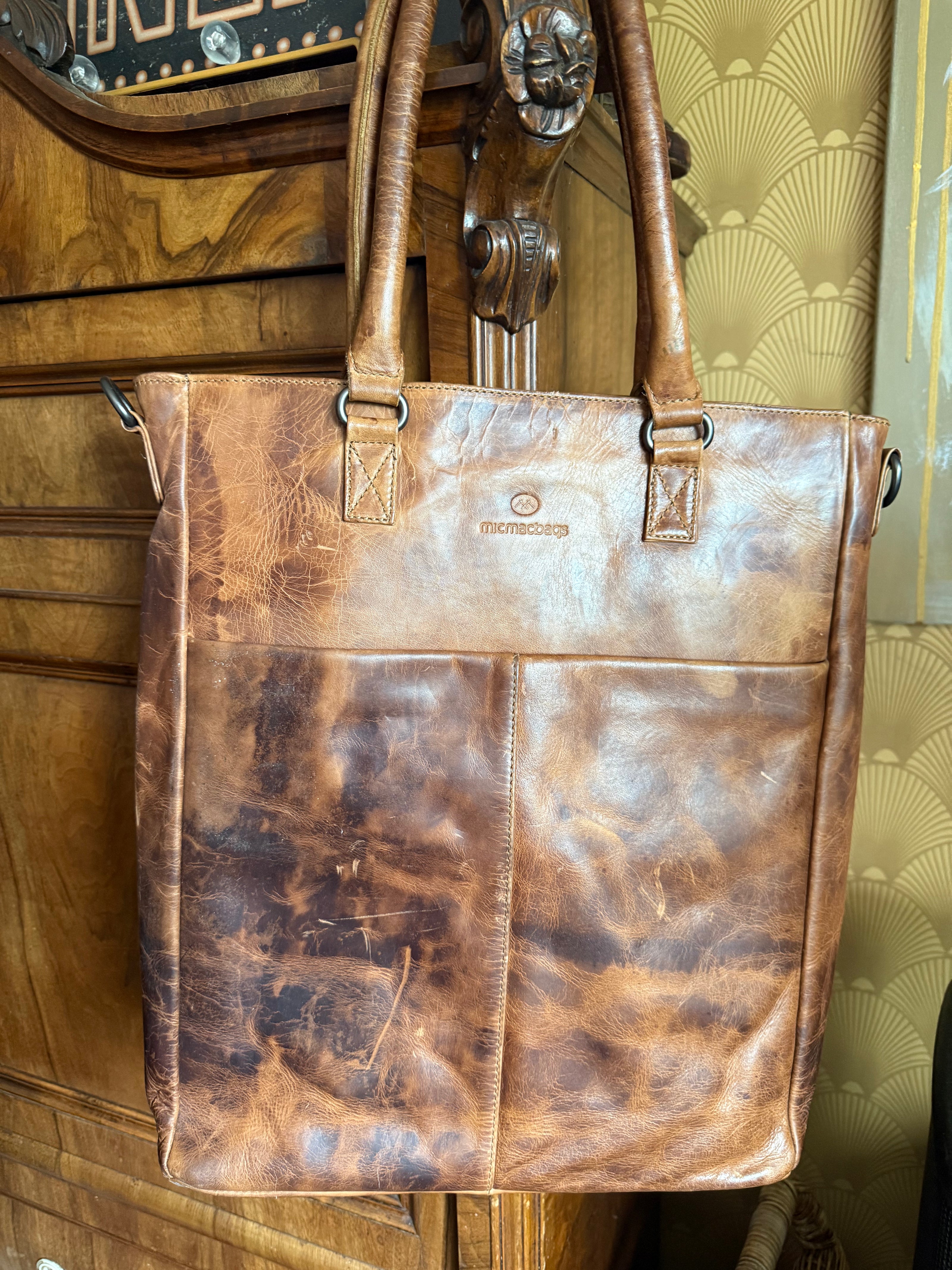 Micmacbags leren shopper – cognac