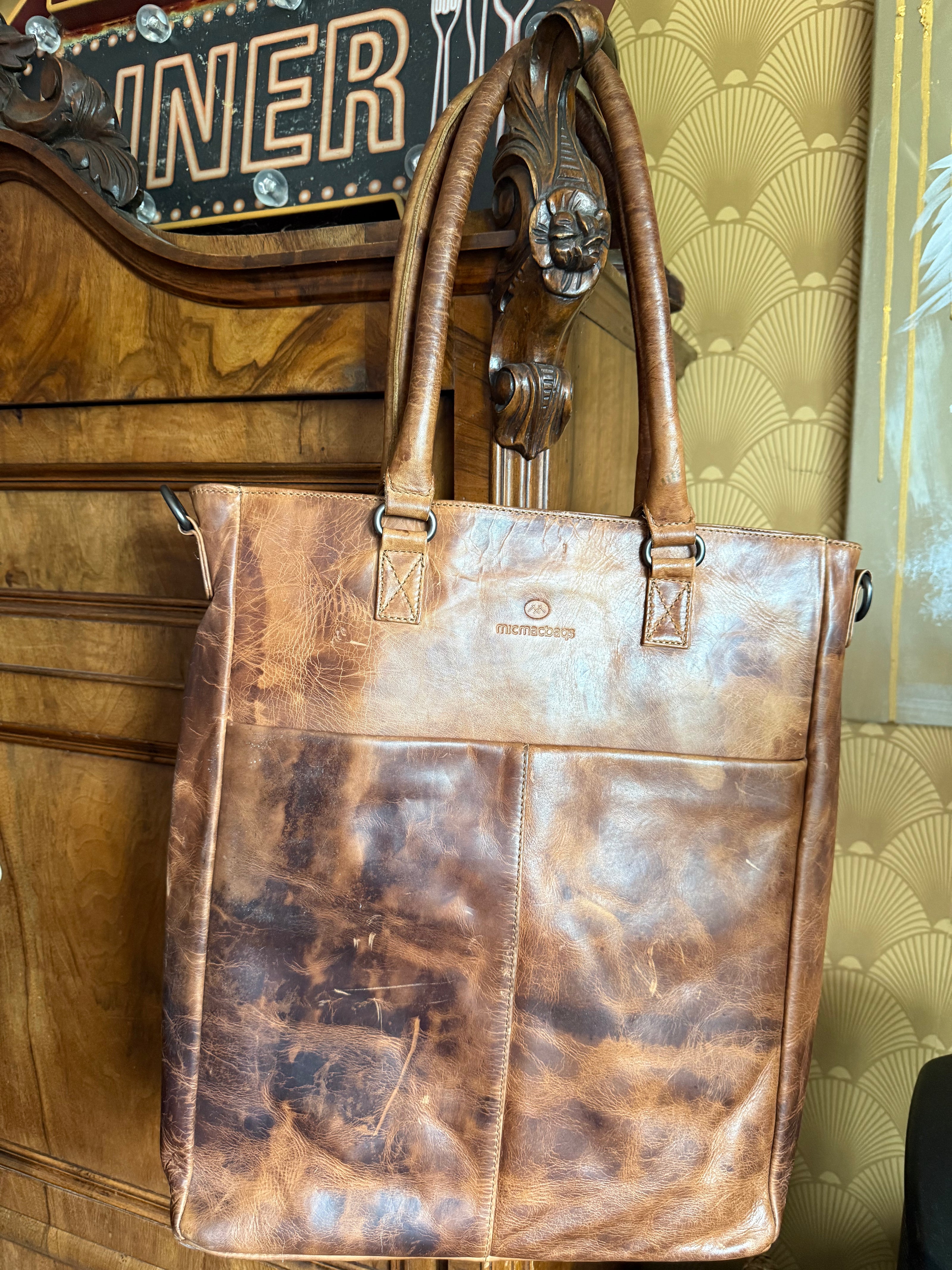 Micmacbags leren shopper – cognac