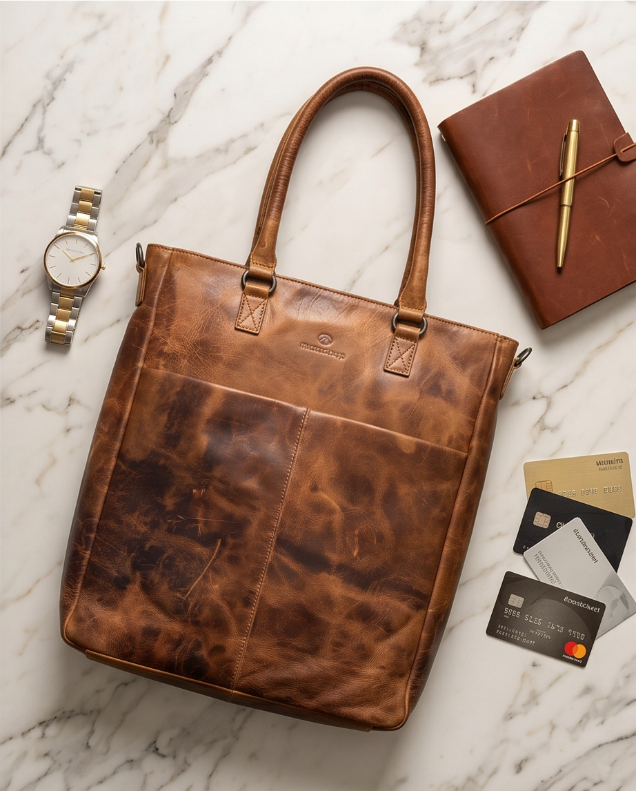 Micmacbags leren shopper – cognac