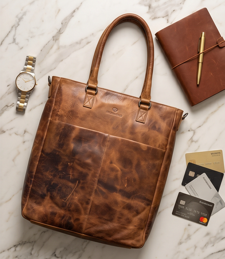 Micmacbags leren shopper – cognac