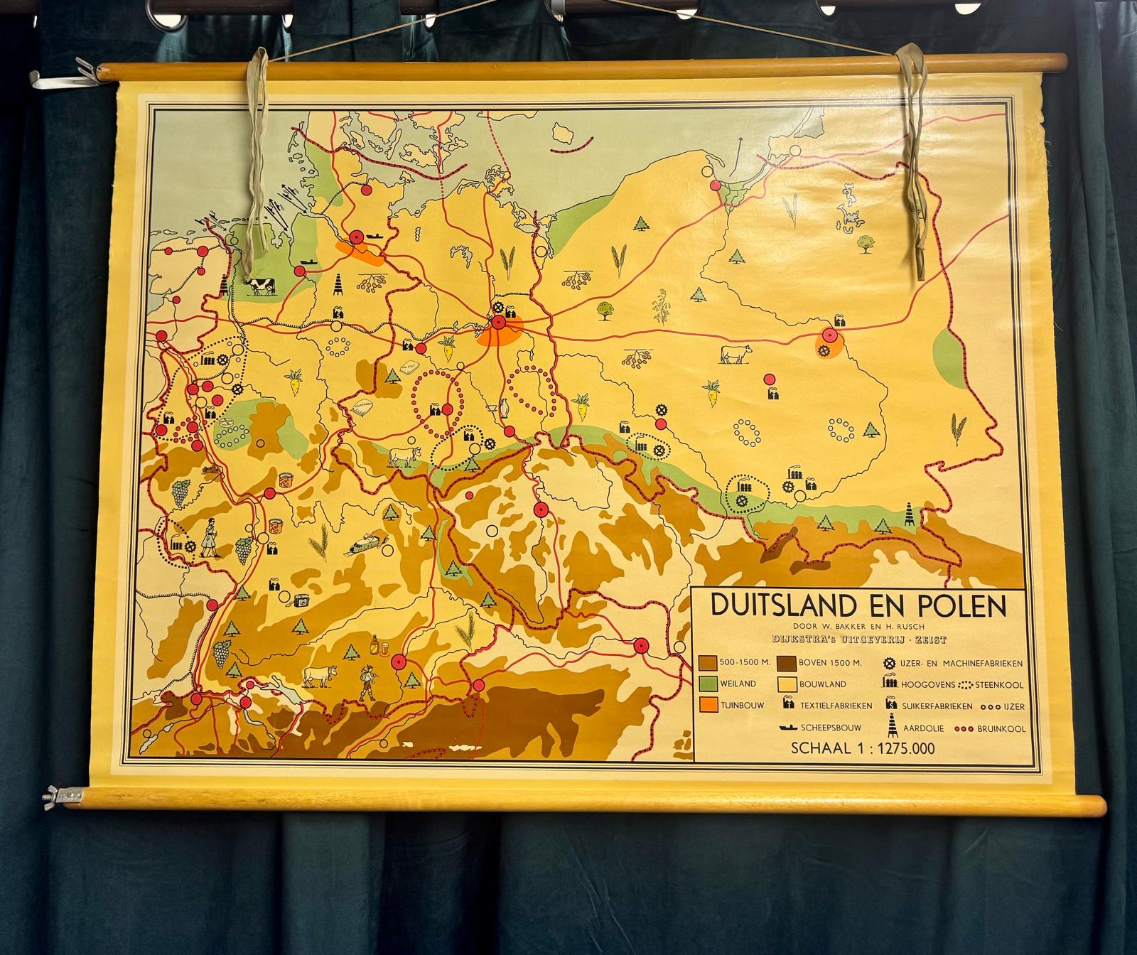 Vintage schoolkaart Duitsland en Polen