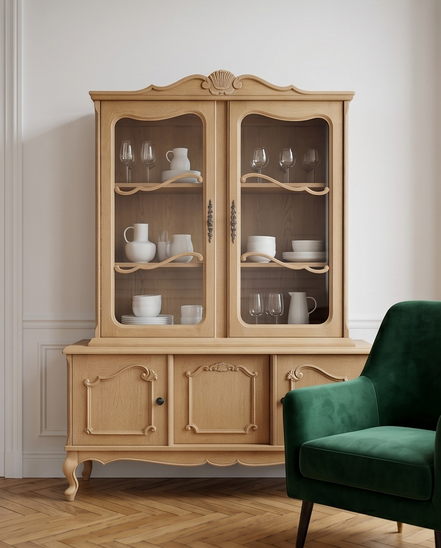 Vintage vitrinekast in Queen Ann &nbsp;stijl