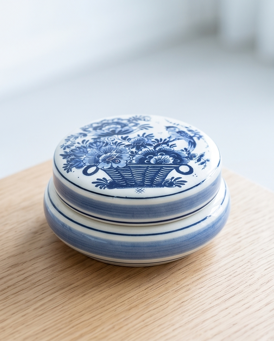 Vintage Delfts blauw bonbonnière / sieradendoosje
