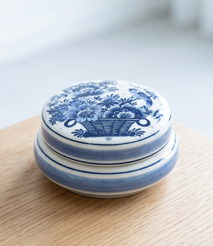 Vintage Delfts blauw bonbonnière / sieradendoosje