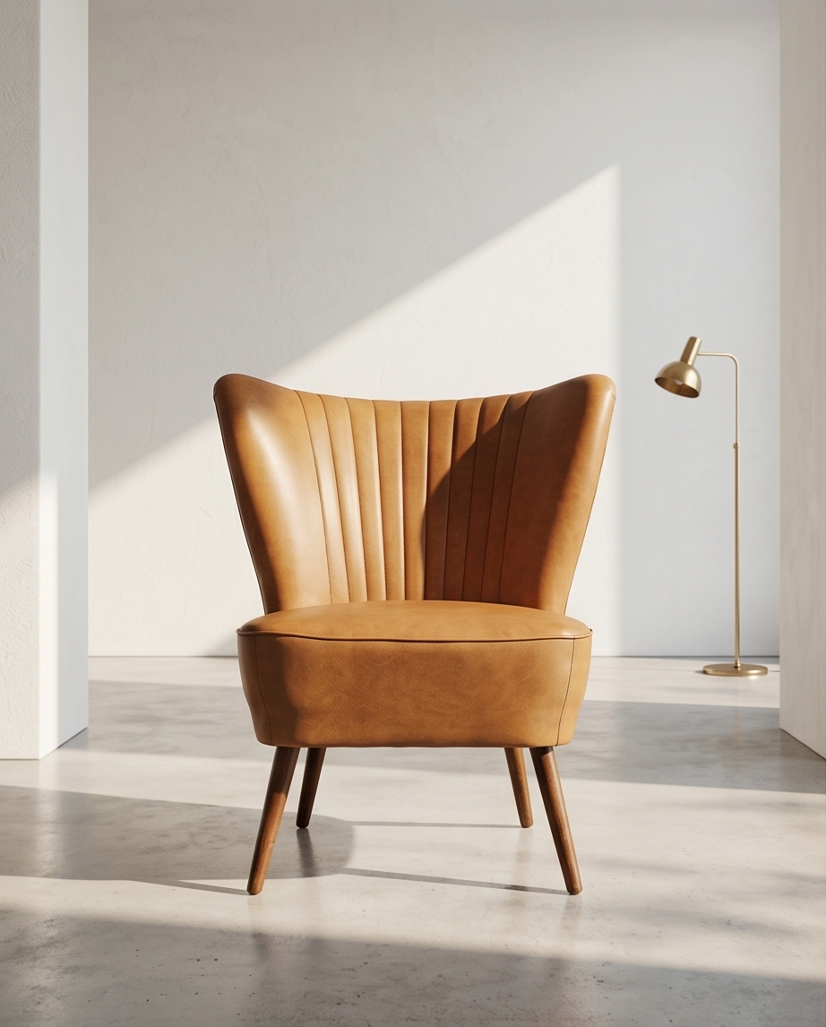 Cocktail stoel in cognackleurig kunstleer