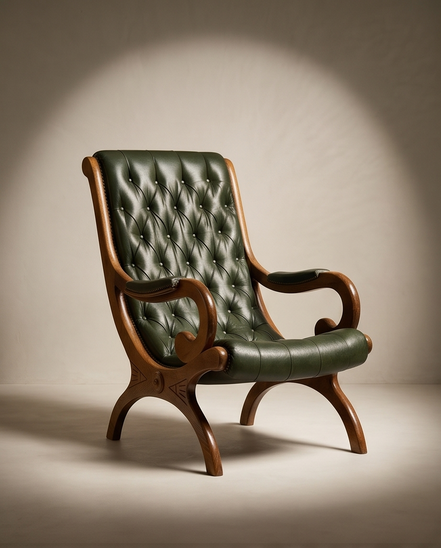 Vintage lounge fauteuil in groen leder