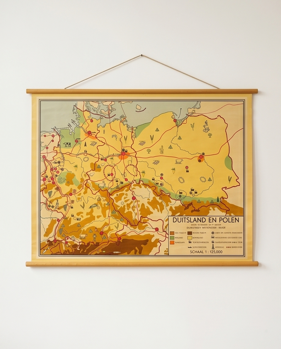 Vintage schoolkaart Duitsland en Polen
