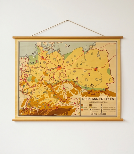 Vintage schoolkaart Duitsland en Polen