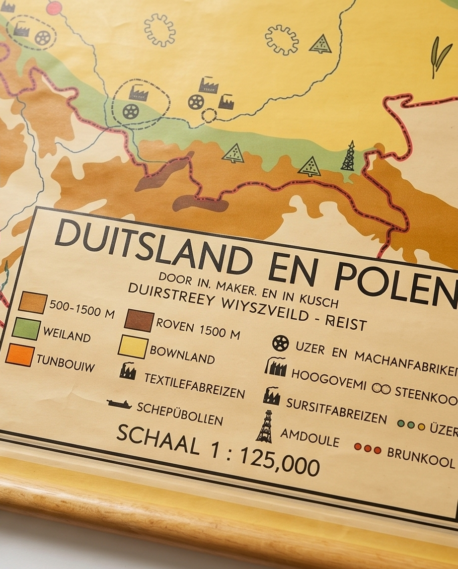 Vintage schoolkaart Duitsland en Polen