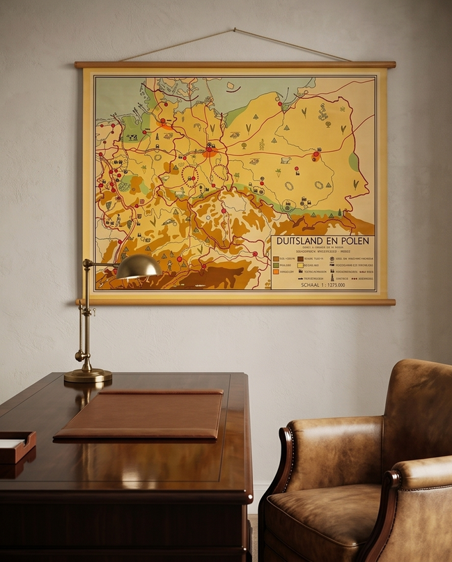 Vintage schoolkaart Duitsland en Polen