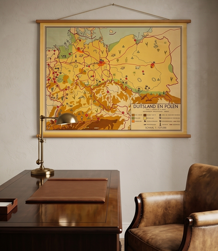 Vintage schoolkaart Duitsland en Polen