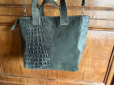 Tas van suède leer met crocoprint