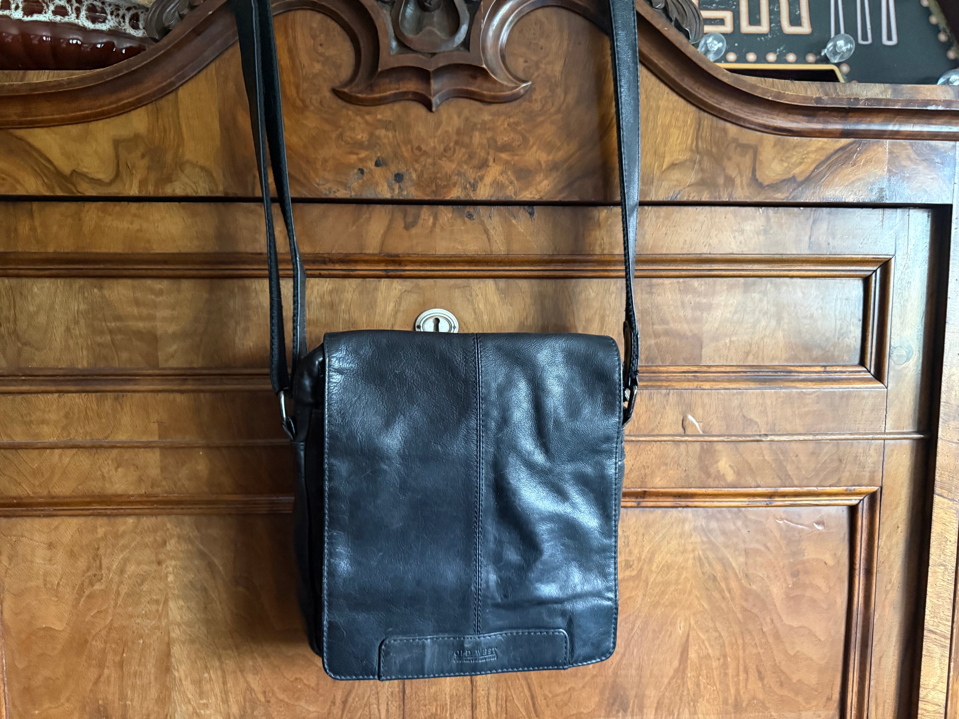 Old West leren crossbodytas – zwart