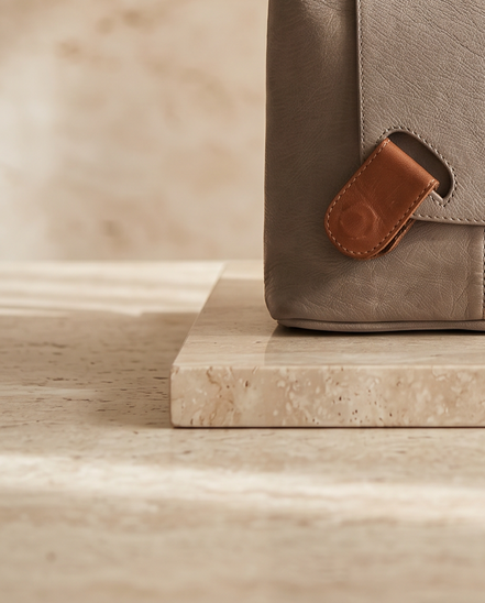 Leren crossbodytas in grijs en cognac