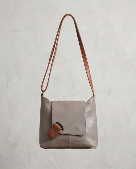 Leren crossbodytas in grijs en cognac