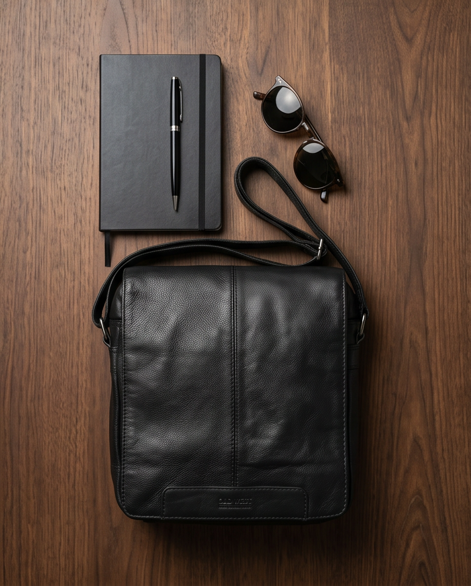 Old West leren crossbodytas – zwart