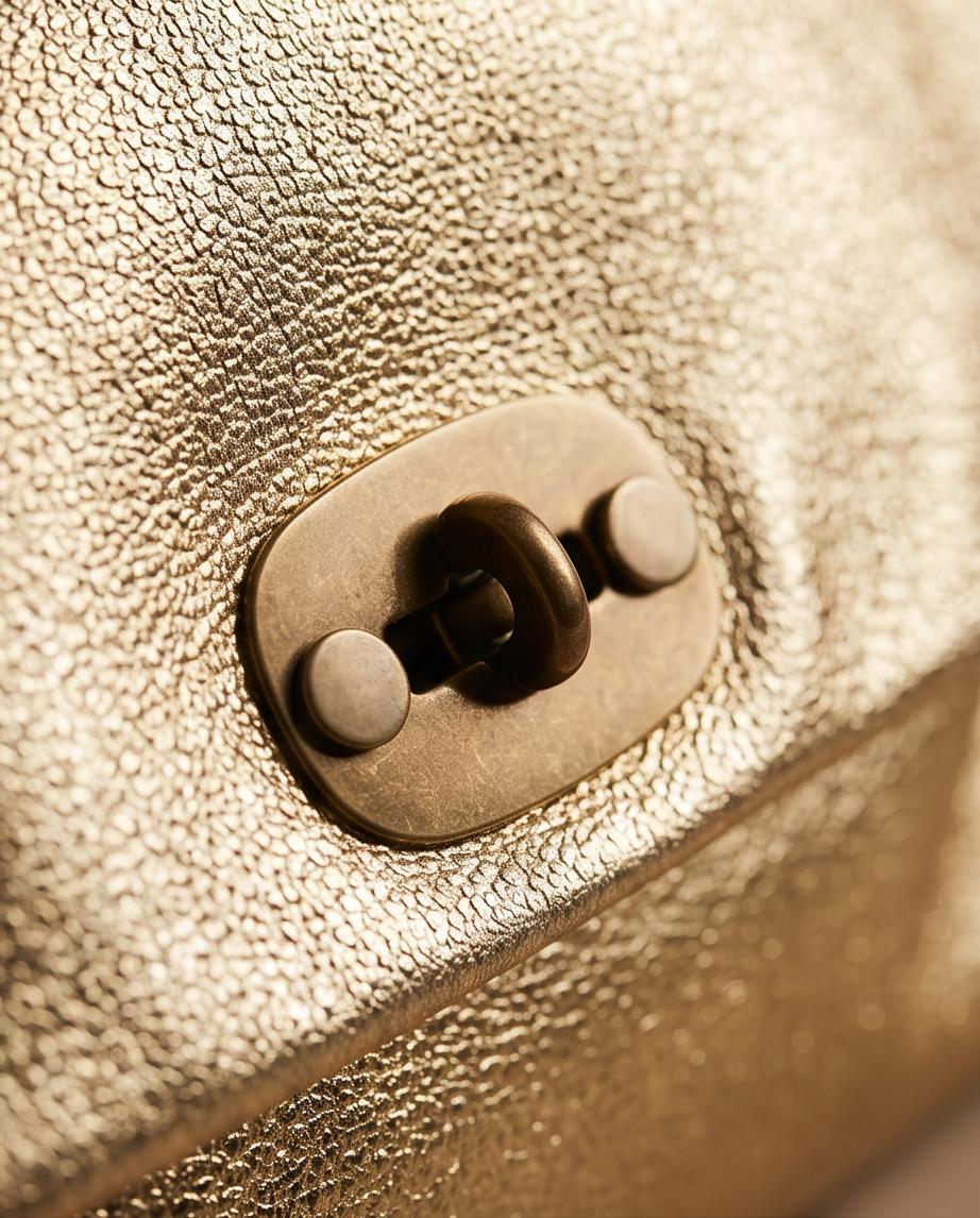 Metallic leren schoudertas in champagnegoud