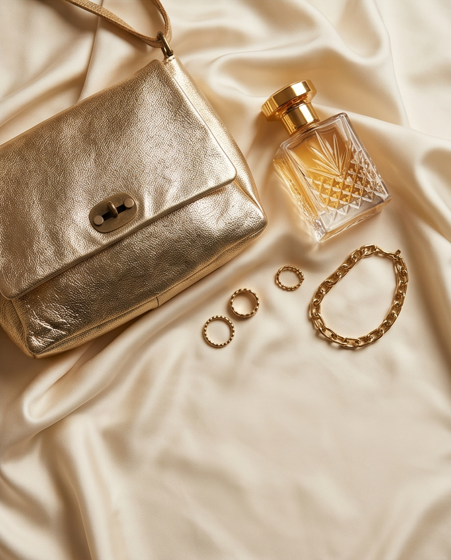 Metallic leren schoudertas in champagnegoud