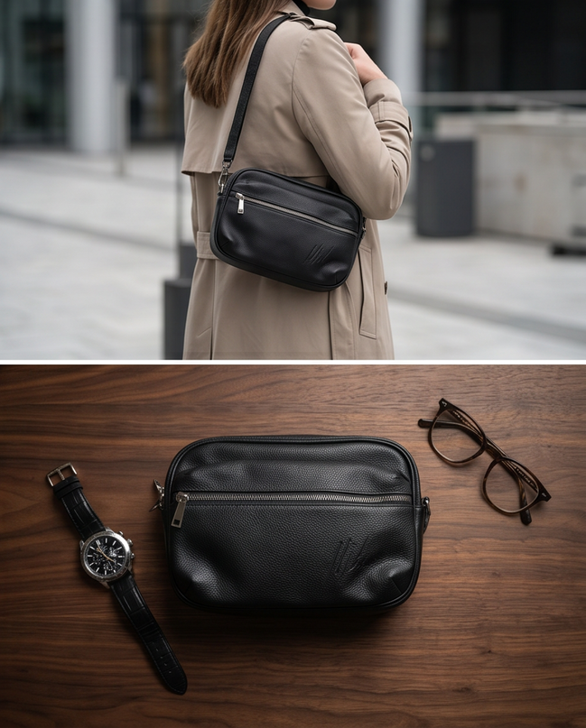 Malelions leren crossbodytas zwart