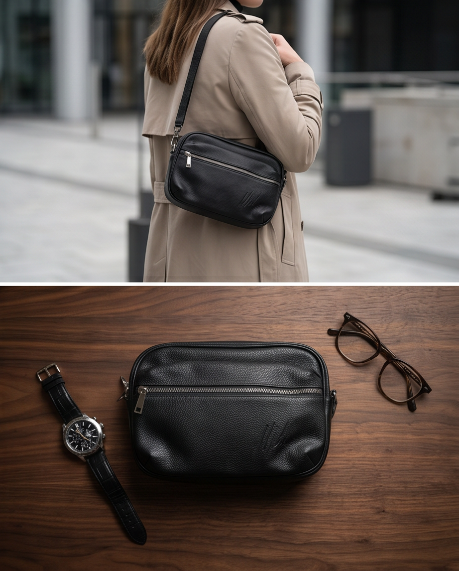 Malelions leren crossbodytas zwart