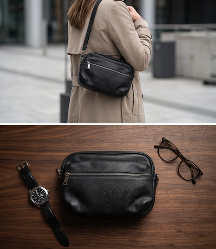 Malelions leren crossbodytas zwart