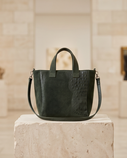 Tas van suède leer met crocoprint
