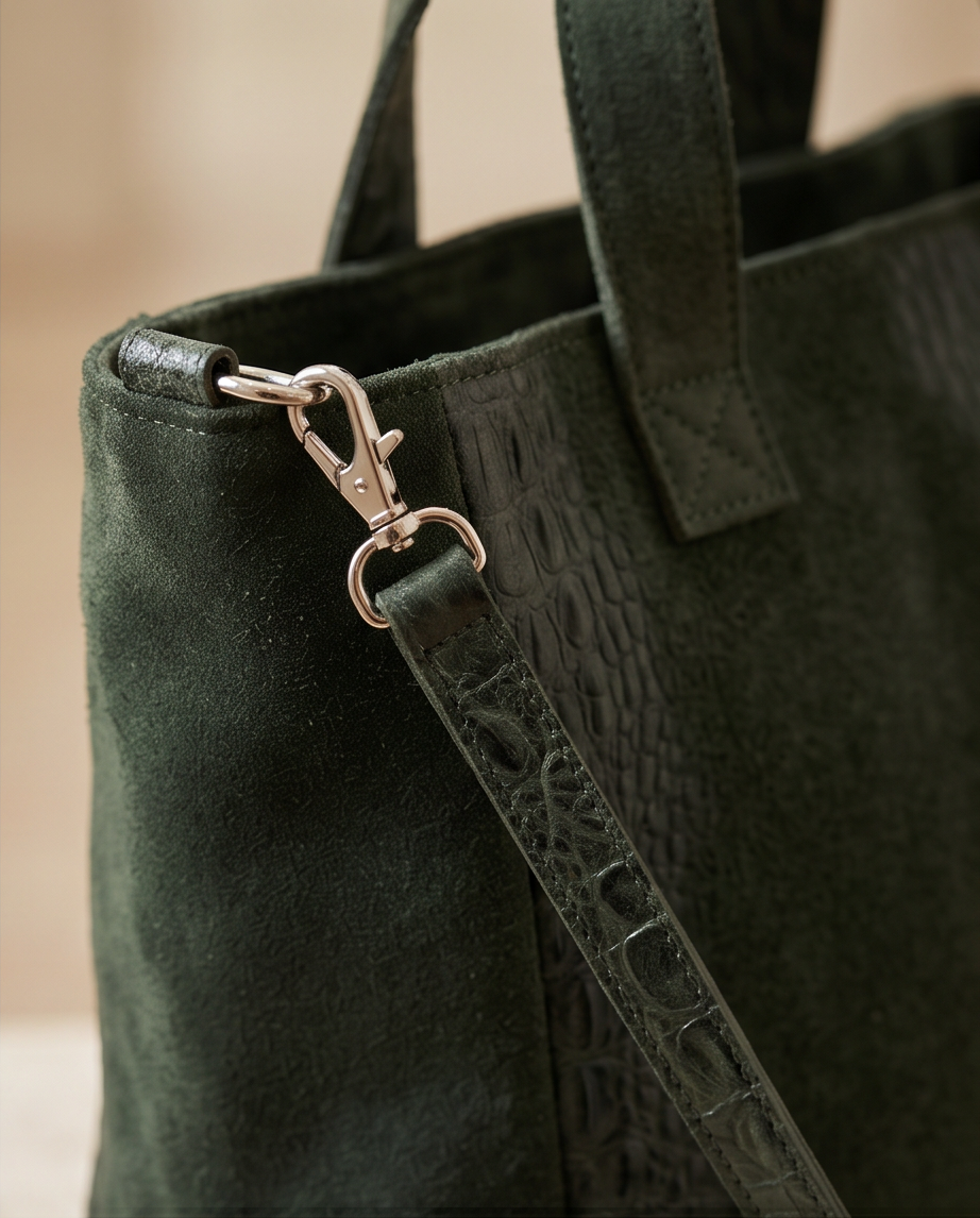 Tas van suède leer met crocoprint