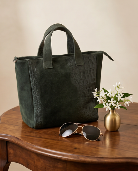 Tas van suède leer met crocoprint