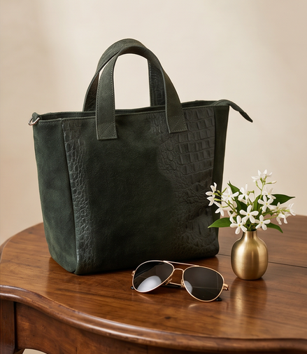 Tas van suède leer met crocoprint