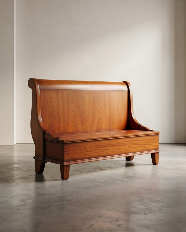 Vintage houten halbank met opbergruimte