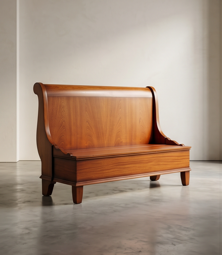 Vintage houten halbank met opbergruimte