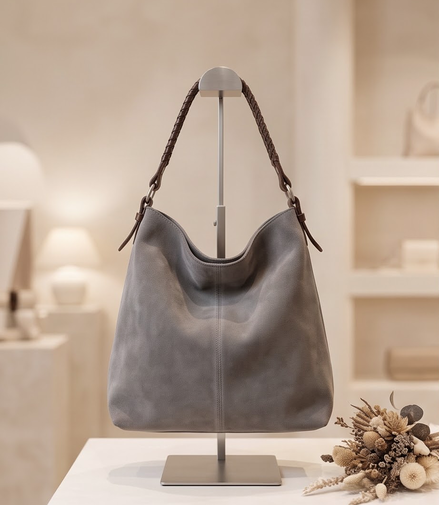 Grijze suede tas Bijenkorf