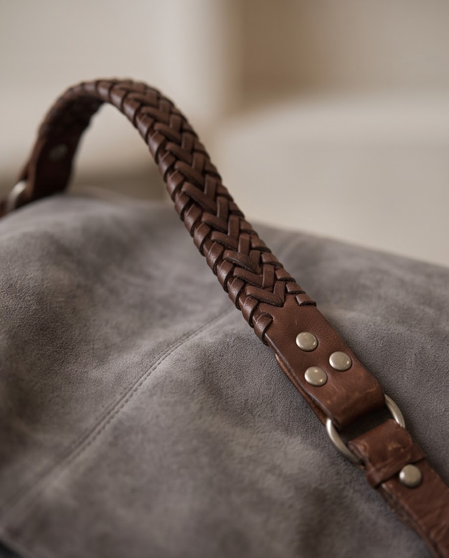 Grijze suede tas Bijenkorf