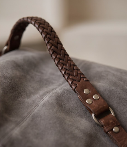 Grijze suede tas Bijenkorf