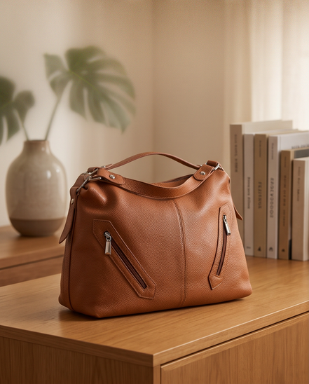 Leren schoudertas cognac