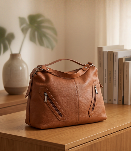 Leren schoudertas cognac