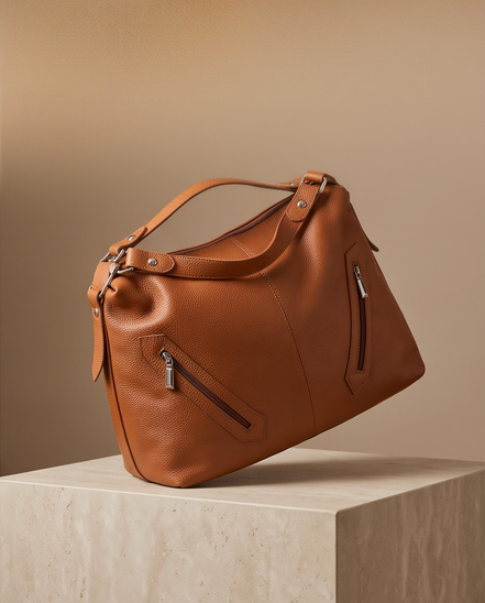 Leren schoudertas cognac
