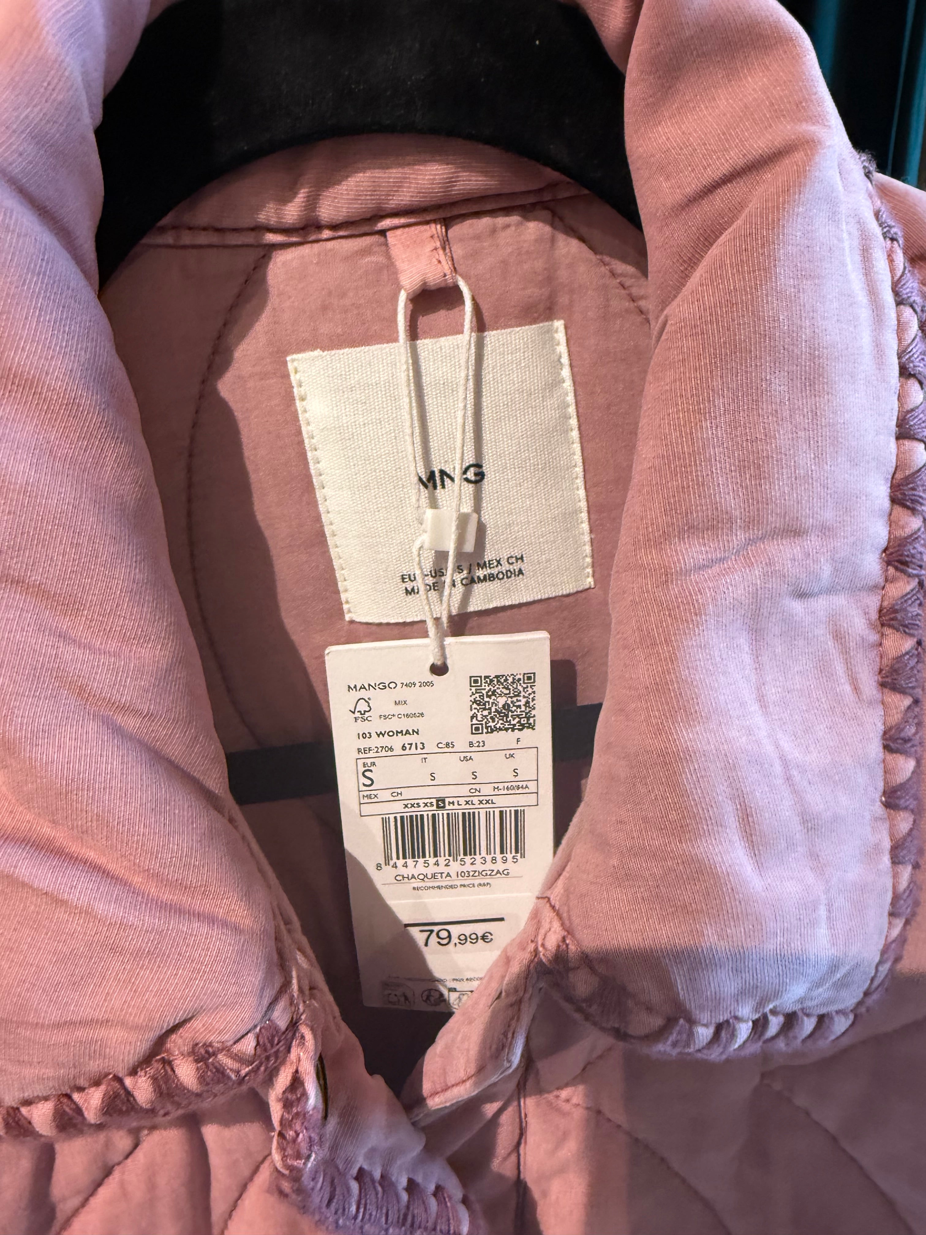 Roze gewatteerd jasje Mango Nieuw maat S oversized model