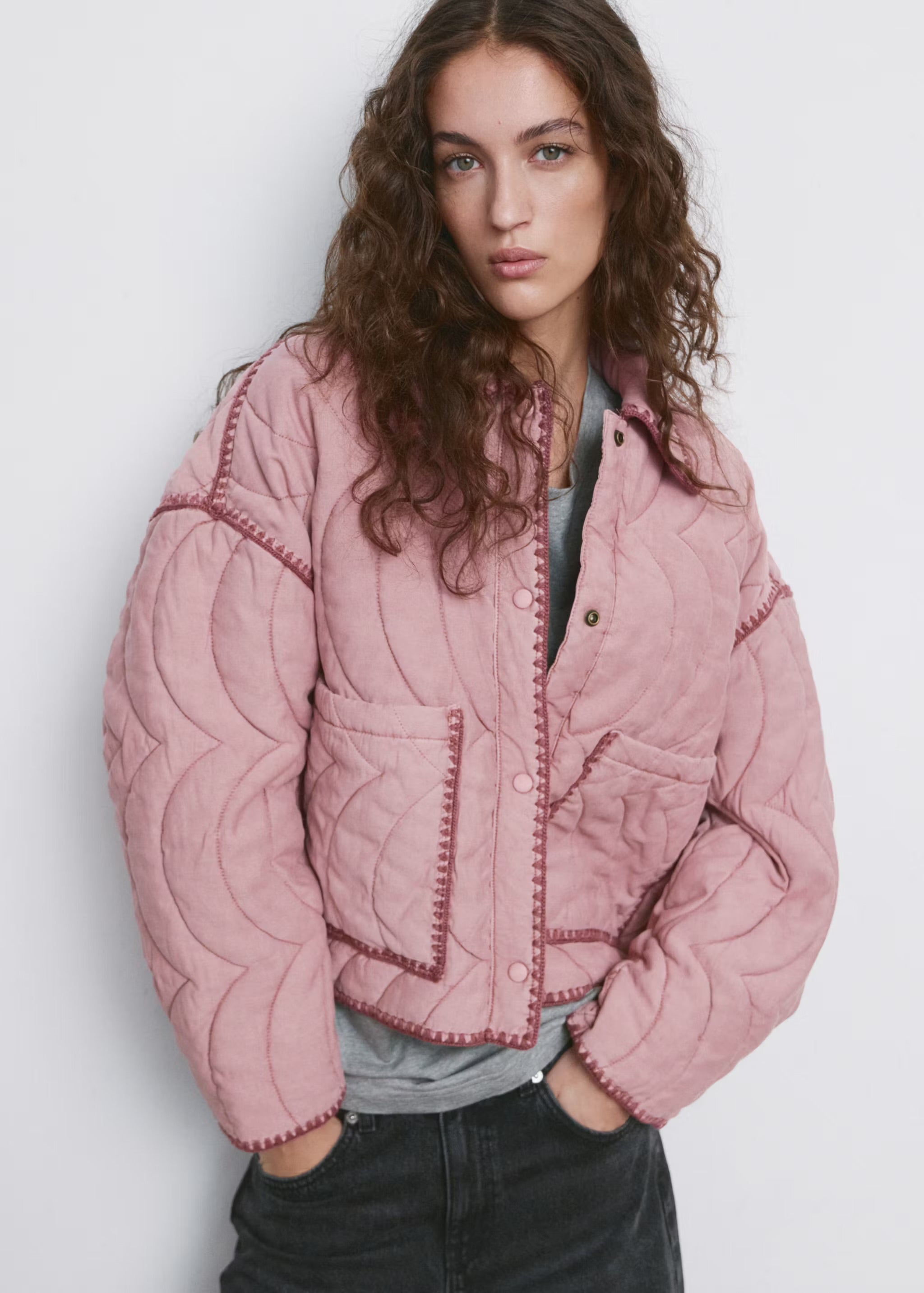 Roze gewatteerd jasje Mango Nieuw maat S oversized model