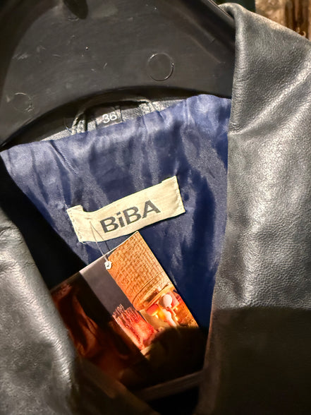 BIBA vintage leren bikerjack met vetersluitin