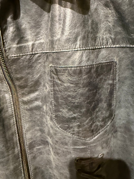 BIBA vintage leren bikerjack met vetersluitin