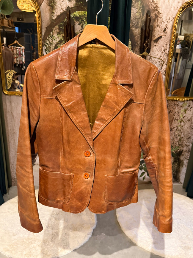 Cognac leren blazer