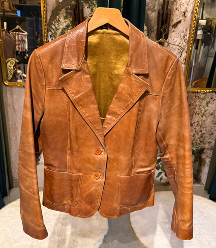 Cognac leren blazer