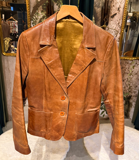Cognac leren blazer