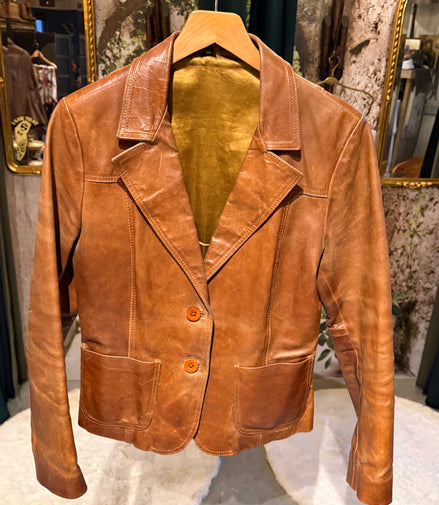 Cognac leren blazer