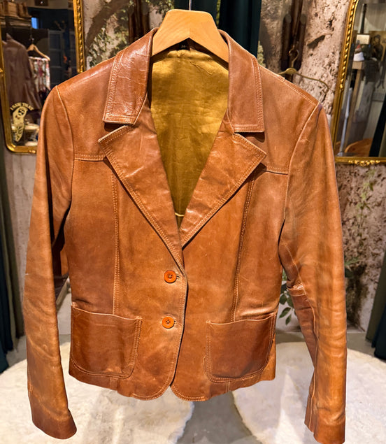 Cognac leren blazer
